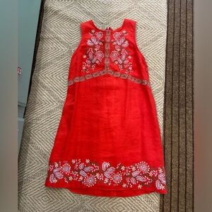 Anthropologie red embroidered dress